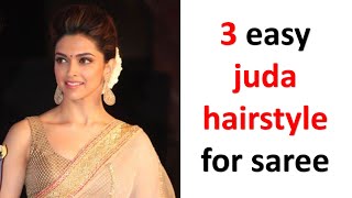 3 easy juda hairstyle for saree  gajra hairstyle  chignon bun  hairstyle for wedding  hairstyle [upl. by Enomes]