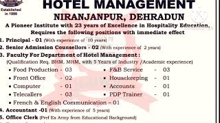 Hotel management jobs in dehradun sep 2024dehradunjobs [upl. by Rese]