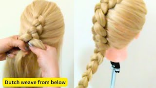 Hair weaving tutorial Dutch weave from below  Easy hair weaving [upl. by Anairol651]