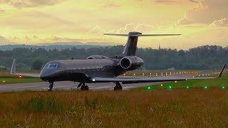 Gulfstream G550 N6JP Sunset TakeOff at Bern [upl. by Shaun741]