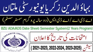 BZU ADAADS Semester System Exam Date Sheet 2024 [upl. by Lugo]