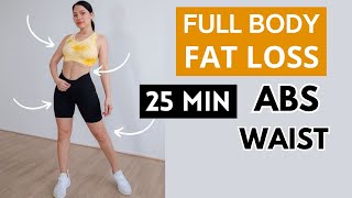 FAT BURNING full body standing lose belly fat get smaller waist 25 min no jumping squats lunges [upl. by Allred610]