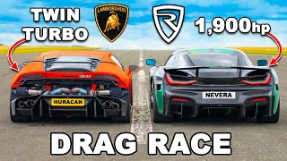 1800hp Lambo Huracan v Rimac Nevera DRAG RACE [upl. by Aisenat]