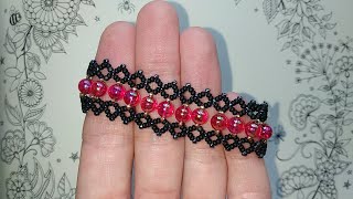 Гривна в червено черно и тъмносиво Хематит  Beaded bracelet  red black amp Hematite beads [upl. by Ytirahc]