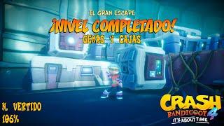 Crash Bandicoot 4 Consigue el 106  102 El Gran Escape N Vertido Todas las Gemas y Cajas [upl. by Mercola8]