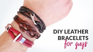 DIY 3 Styles of Leather Bracelets for Guys  Curly Made [upl. by Acinonrev]