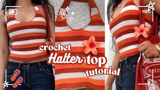 Crochet striped halter top tutorial 🧶 [upl. by Salman]