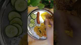 In frameRice brinjal with dal dukra mass chicken sausage and cucumbers [upl. by Bound]