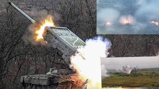 🔴 Ukraine  Fierce Firepower Of The Russian TOS1A Heavy Flame Thrower System Captured On Camera [upl. by Julietta]