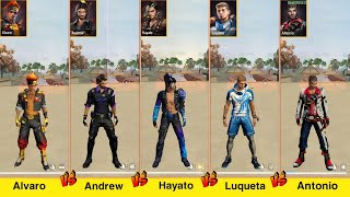 ALVARO VS ANDREW VS HAYATO VS LUQUETA VS ANTONIO DAMAGE TEST FREE FIRE  GARENA FREE FIRE [upl. by Rye]