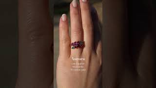 Aurora setting in the sun Lab sapphires moissanite in 9ct yellow gold ring natureinspired [upl. by Jefferson]