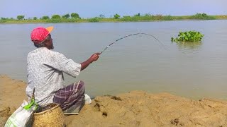 Fishing in a flowing river with a bow Fishing in a rural setting fishing hookfishing মাছধরা [upl. by Babette640]