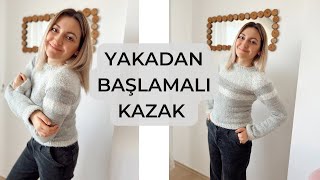 YAKADAN BAŞLAMALI KAZAK YAPIMI 🌸 ÖRGÜ KAZAK YAPIMI crochet [upl. by Kubiak]