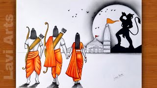 Shree Ram Sita Laxman drawing  Easy  Ram mandir drawing  Ram Navami drawing  Hanuman ji drawing [upl. by Gibun152]