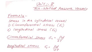 Thin walled pressure vessel  Unit8  Formula  Strength of Material  Prashant YT [upl. by Sueahccaz]