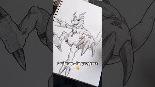 Guilmon  Pointilism Process drawing tattoo digimonfans digimon art artist draw [upl. by Neiman]