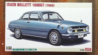 Hasegawa 124 Isuzu Bellett 1600GT 1966  Plastic Model Kit Unboxing [upl. by Sonny]