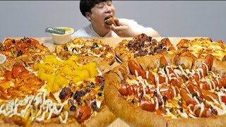 Ddeonggae cheesy sausage pizza fried chicken mukbang bites only [upl. by Idur]