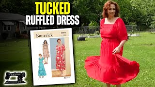 Sewing Butterick 6872 tucked ruffled dress tips and review [upl. by Kauppi]