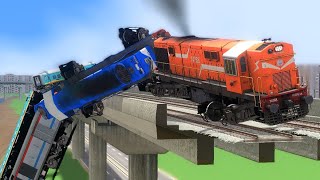 3 Trains vs Broken Bridge Crash Train  BUMPY RAILROAD  Indian Train Simulatortrain beamng [upl. by Friede8]