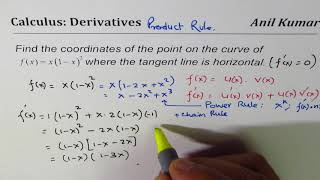 Find coordinates of point where tangent is horizontal Calculus Product Rule [upl. by Joshua661]