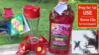 How to Assemble a Perky Pet Hummingbird Feeder with Pennington Nectar Food  1st Hummingbird visitor [upl. by Dlawso]