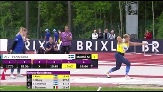 Fanny Roos Sweden shot put 1862 meters Folksam Grand Prix Karlstad 20230705 [upl. by Novyar207]