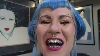 Vampire teeth by The Gold Teeth 8 on top 8 on bottom deep cut grill review Grillz Grills [upl. by Atirehc691]