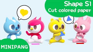 Learn shapes with MINIPANG  shape S1  Cut colored paper✂️  MINIPANG TV 3D Play [upl. by Atsirhc]