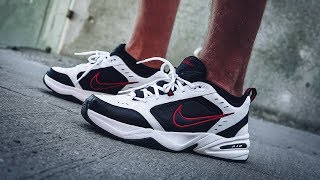 Nike Air Monarch IV “WhiteBlackRed“  ON FEET [upl. by Pollak]