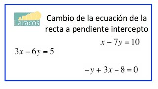 Como cambiar la ecuacion de una recta de forma estandar a pendienteintercepto [upl. by Erdied955]