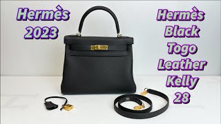 hermès Hermès Black Togo Leather Kelly 28 with Gold Hardware [upl. by Imotih]