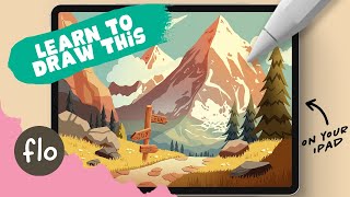 PROCREATE Easy Mountain Landscape Drawing  Step by Step Procreate Tutorial [upl. by Aliab84]