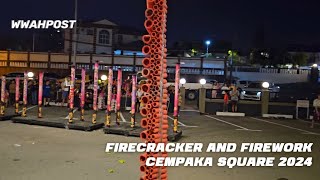 lion dance plays with fat and long chinese new year firecracker and firework [upl. by Filippa618]