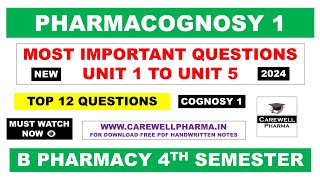 Pharmacognosy 4th semester important questions  Pharmacognosy 1  Carewell Pharma [upl. by Patric]