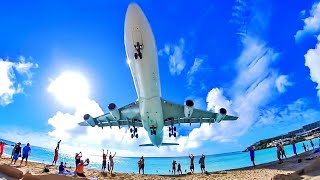 ST MAARTEN AIRPORT  INCREDIBLE LOW LANDINGS and AF A340 from in and outside at the same time [upl. by Charleen]