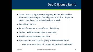 Minnesota Housing Operating Subsidy Due Diligence Training [upl. by Earleen100]