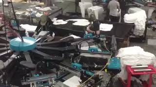 Printing tshirts on the triple auto press using Permaset waterbased inks [upl. by Rocray]