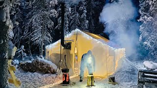 38C EXTREME COLD WINTER CAMPING in a HOT LOVE SHACK Valentines Day [upl. by Binnings]