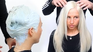 HOW TO COLOR HAIR WHITE  WHITE HAIR COLOR TUTORIAL [upl. by Egrog512]