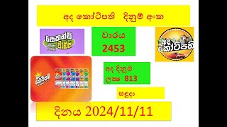 Ada kotipathi 2453 20241111 Today Lottery Result අද අද කෝටිපති ලොතරැයි ප්‍රතිඵල Dlb Live සඳුදා [upl. by Earleen817]