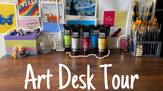 Art Desk Tour  Desk Tour 2021  how i organise my art supplies [upl. by Dnomsaj500]