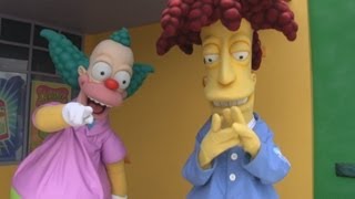 Sideshow Bob meets guests in Universal Studios Florida Simpsons area with Krusty the Clown [upl. by Ibrek]