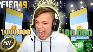 MY BEST PACK OPENING EVER  1 MILLION COINS amp 100K FIFA POINTS  FIFA 19 [upl. by Dazhahs]