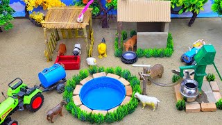 Diy Tractor Diorama Farm making House of animals pig  Cow shed Mini water pump Science project [upl. by Sy270]