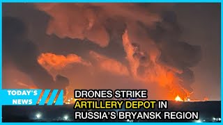 Drones strike artillery depot in Russia’s Bryansk region [upl. by Sabec668]