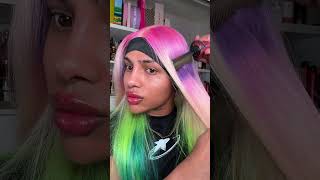 styling a rainbow wig wigs howtomakeawig closurewiginstall [upl. by Stanfill]