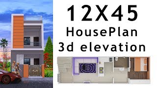 12X45 House plan with 3d elevation by nikshail [upl. by Nosyerg]