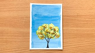 Yellow Mini Tree Painting Tutorial For Beginners [upl. by Ekusuy]