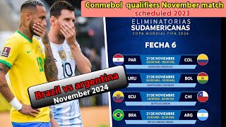 Conmebol world cup qualifiers November matchs scheduled 2023 Brazil Argentina match scheduled 2023 [upl. by Meehyrb]